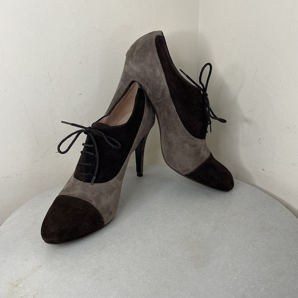 Barney’s New York Brown Suede Lace up Heeled Oxford Shoes Stilettos Sz 40 / Sz 9 - Picture 14 of 16